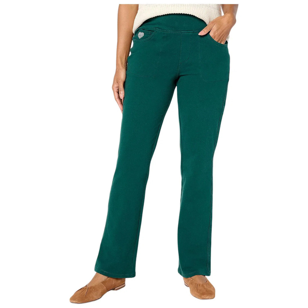 Quacker Factory Women's Flat Waistband Bootcut Jeans Evergreen - Regular